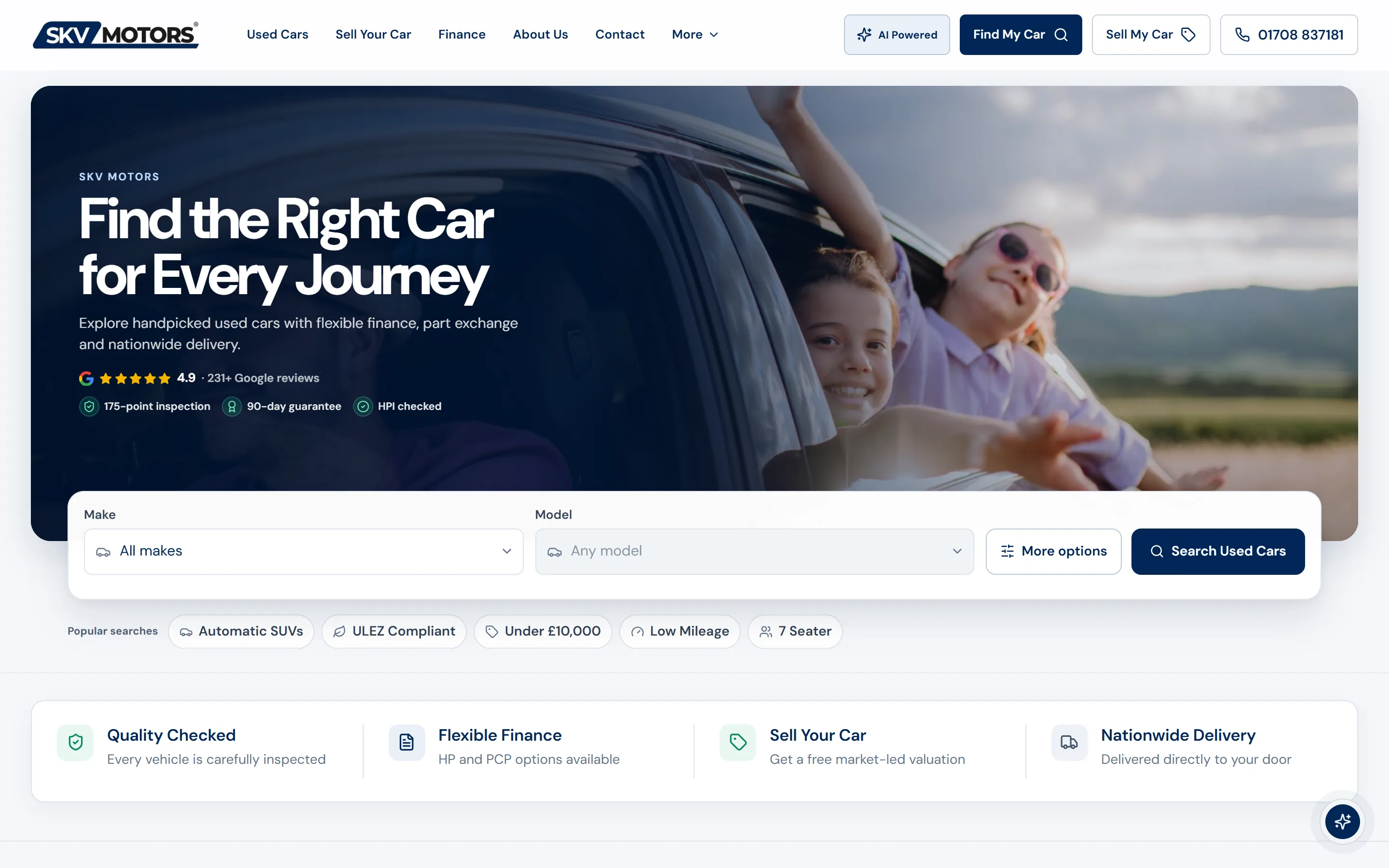 SKV Motors website desktop view