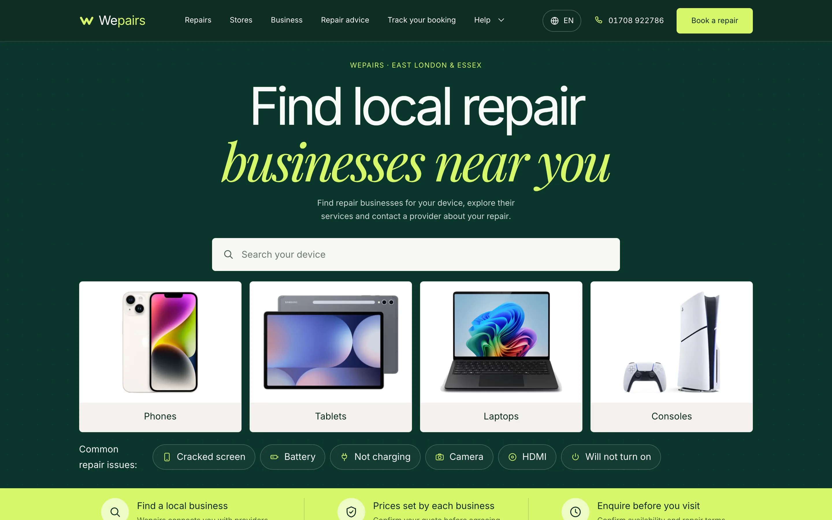 Wepairs — Desktop, captured from the website and shown without cropping