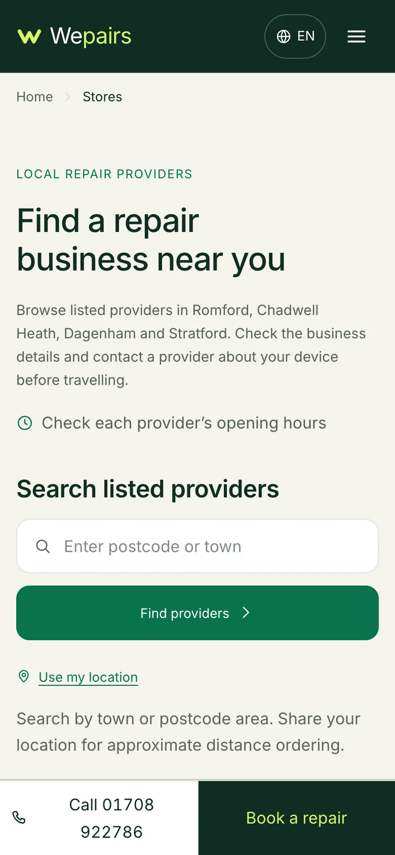 Wepairs — Stores / mobile, captured from the website and shown without cropping