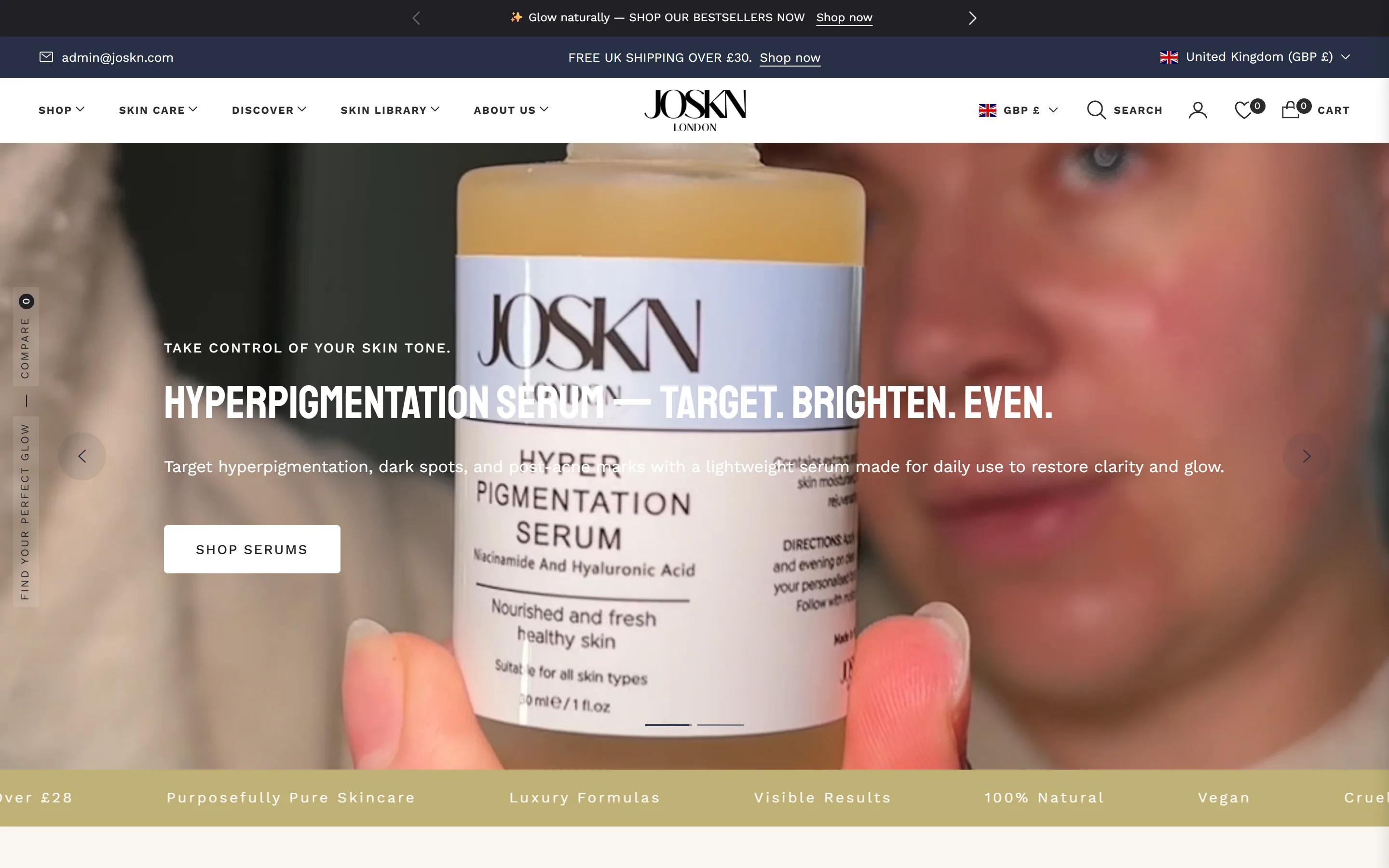 JOSKN London website desktop view