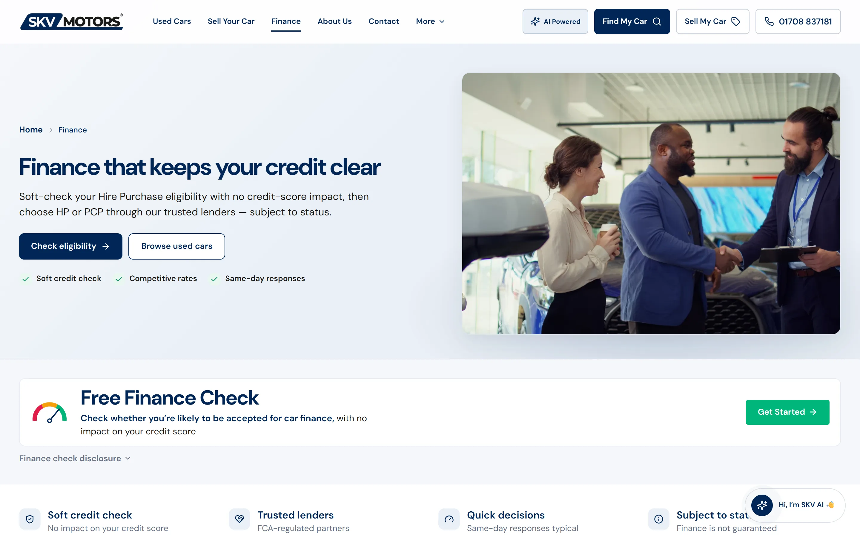 SKV Motors — Finance, captured from the website and shown without cropping
