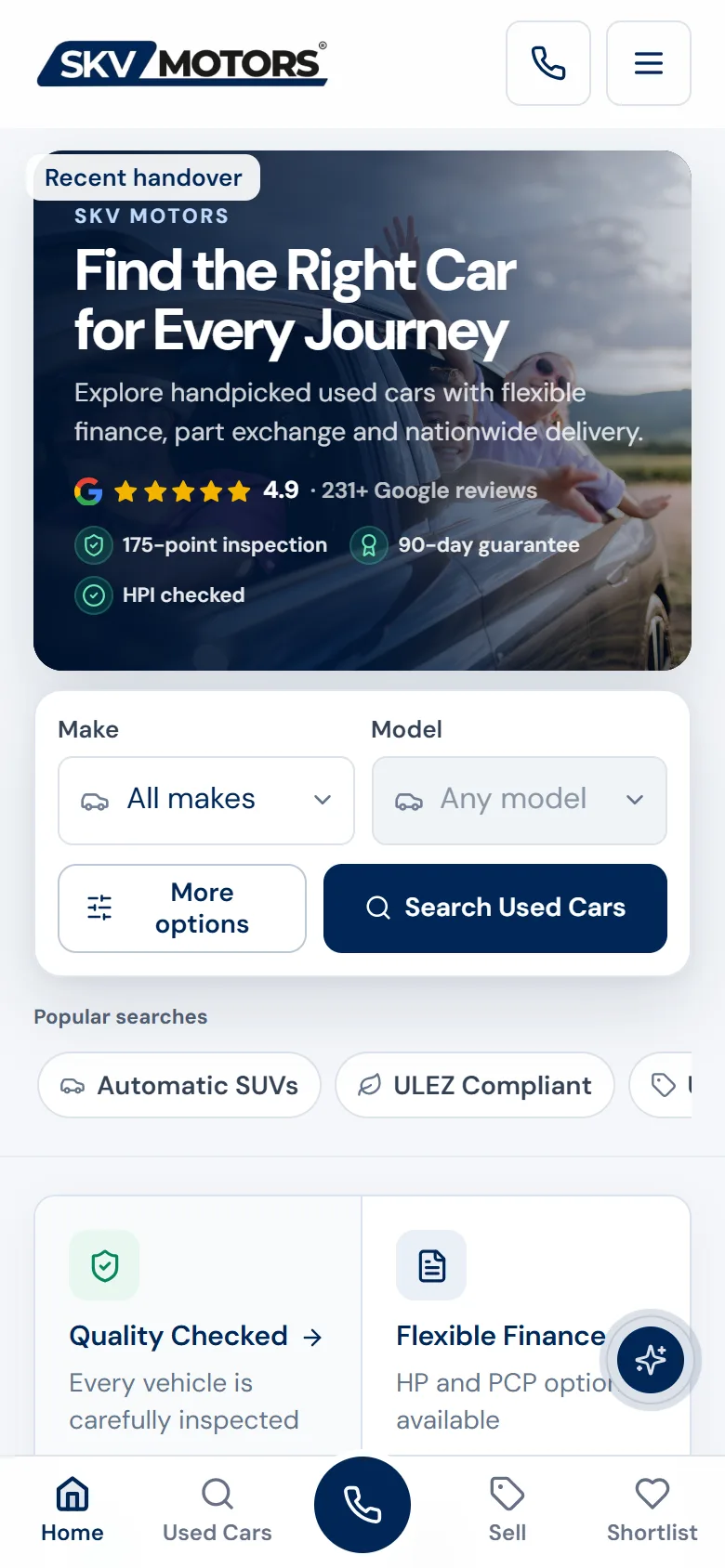 SKV Motors — Mobile, captured from the website and shown without cropping