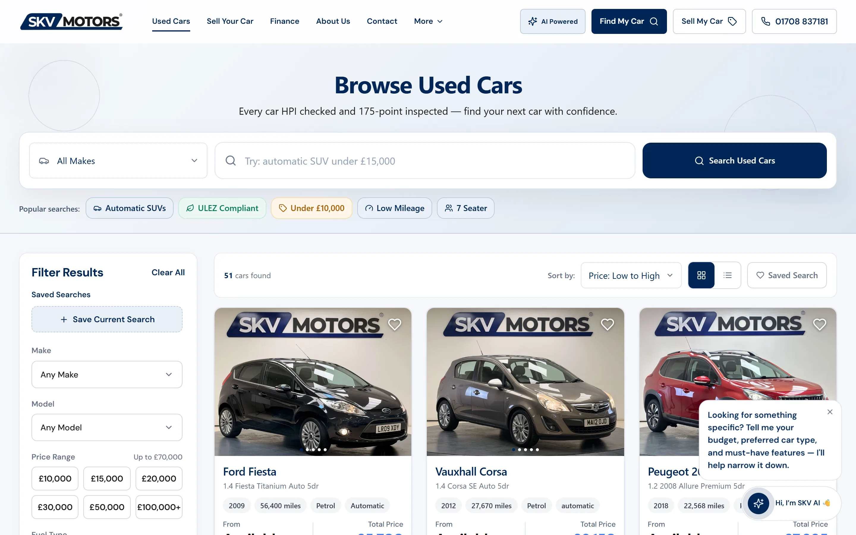 SKV Motors — Vehicle listing, captured from the website and shown without cropping