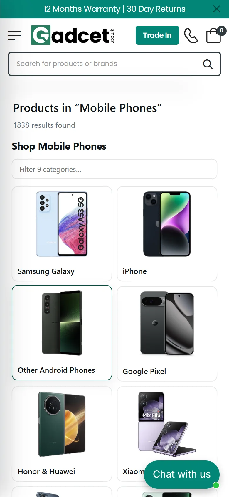 Gadcet — Category / mobile, captured from the website and shown without cropping