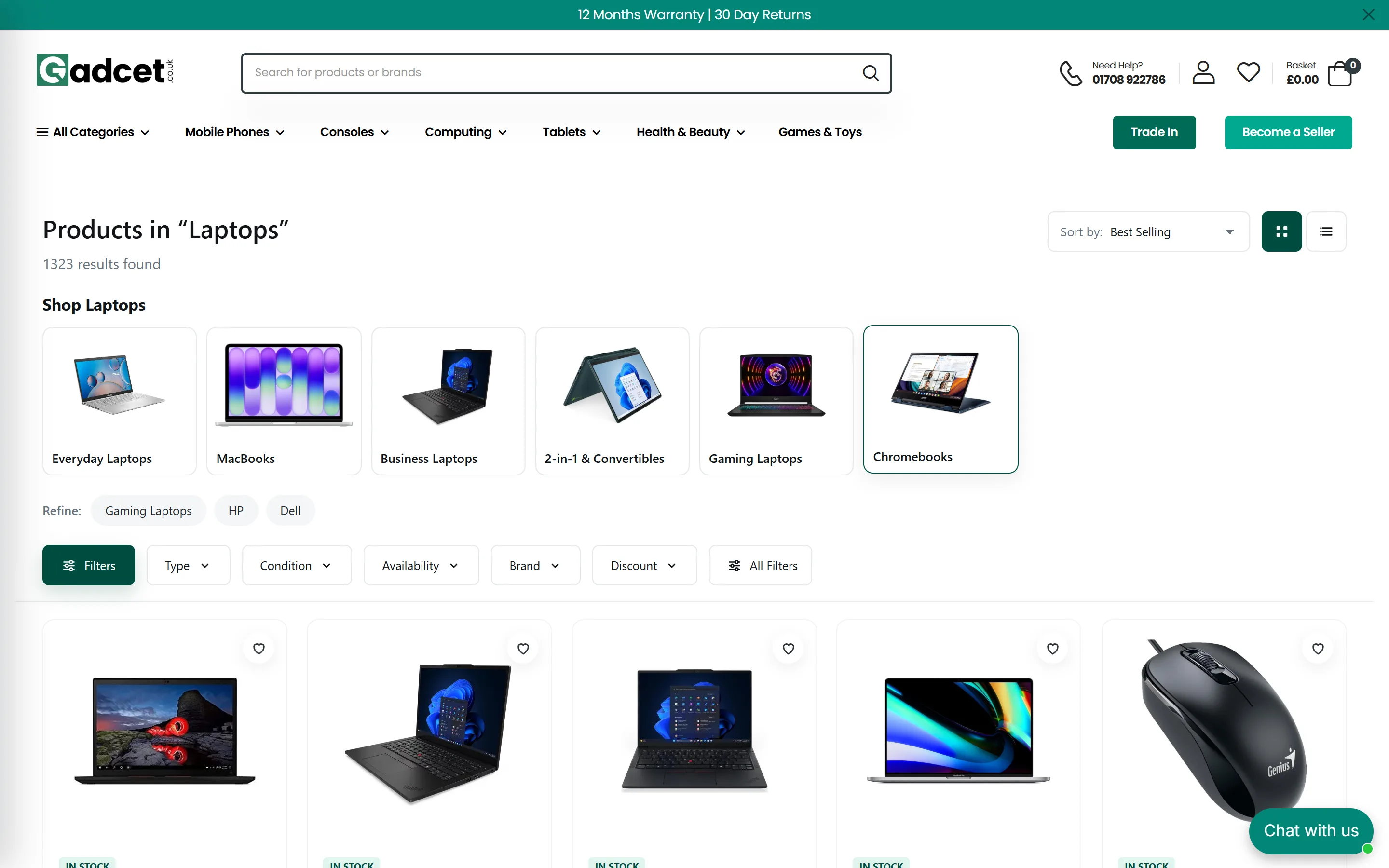 Gadcet — Laptops, captured from the website and shown without cropping