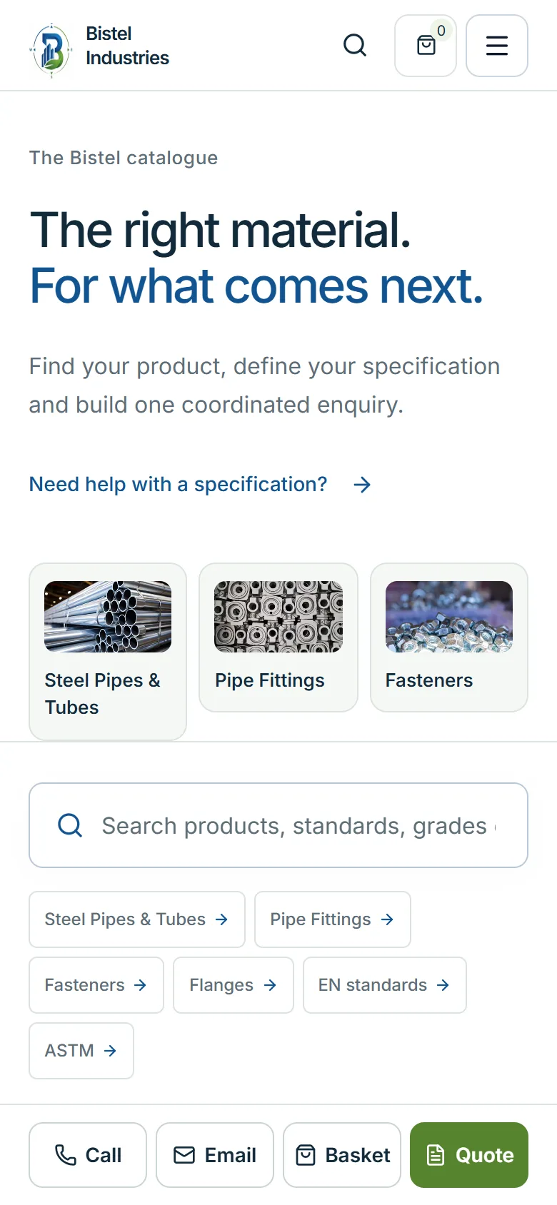 Bistel Industries — Catalogue / mobile, captured from the website and shown without cropping