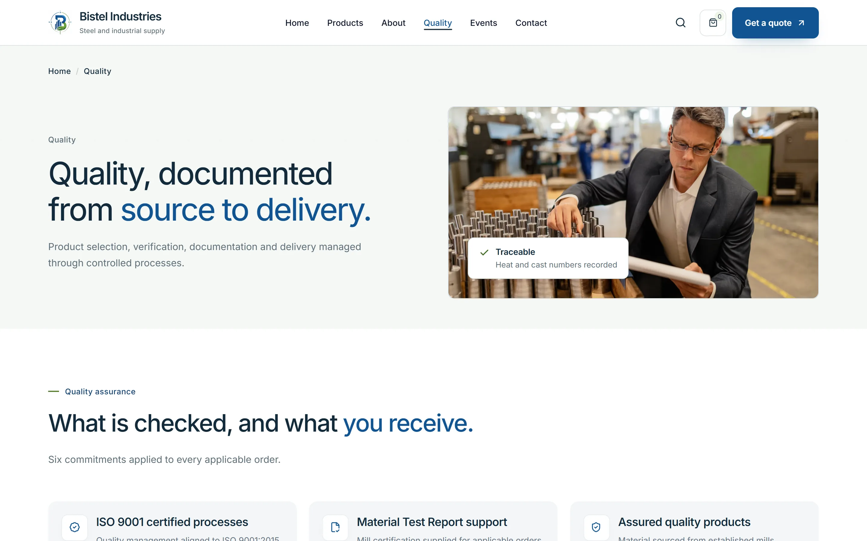Bistel Industries — Quality, captured from the website and shown without cropping