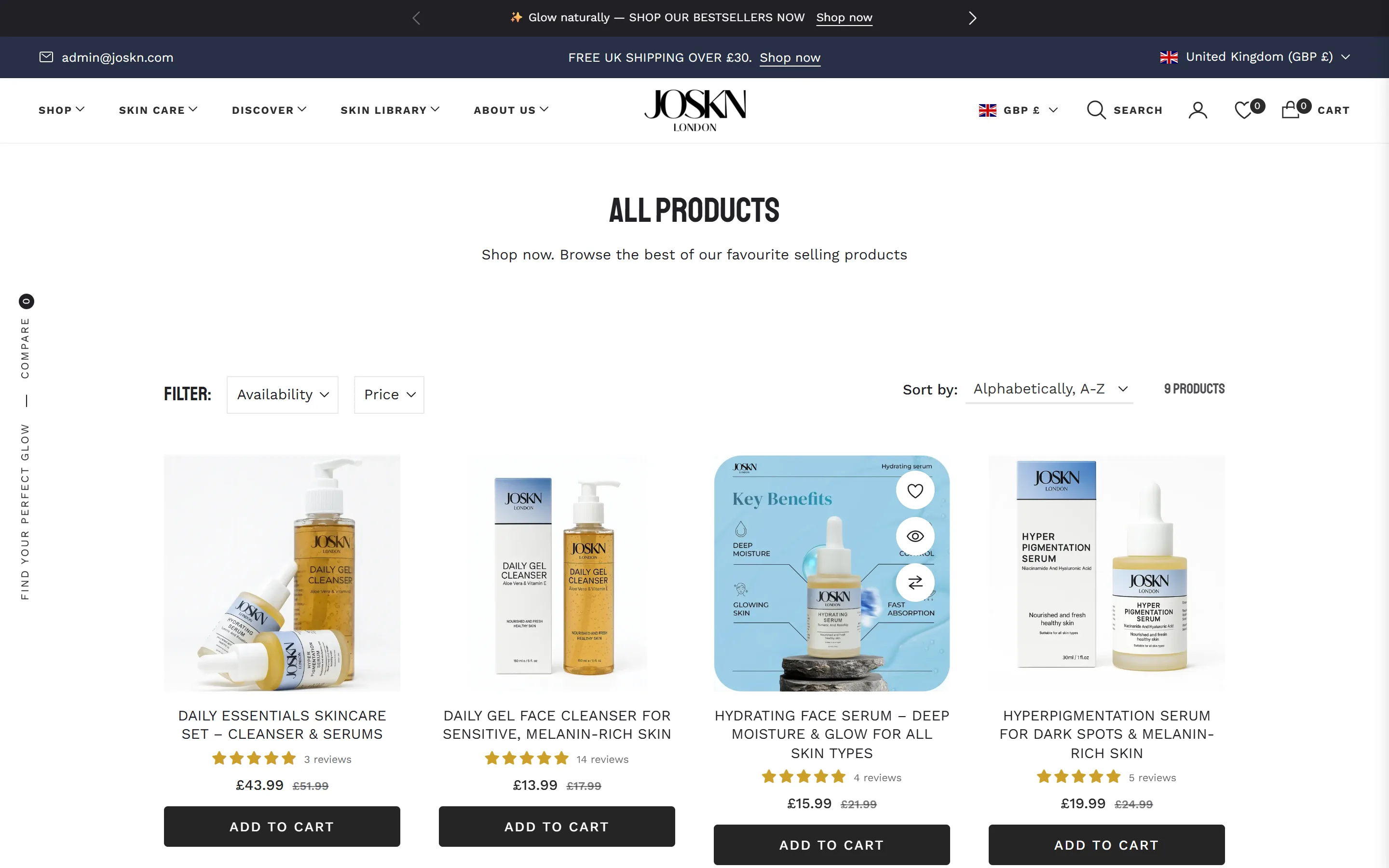 JOSKN London — Shop all, captured from the website and shown without cropping