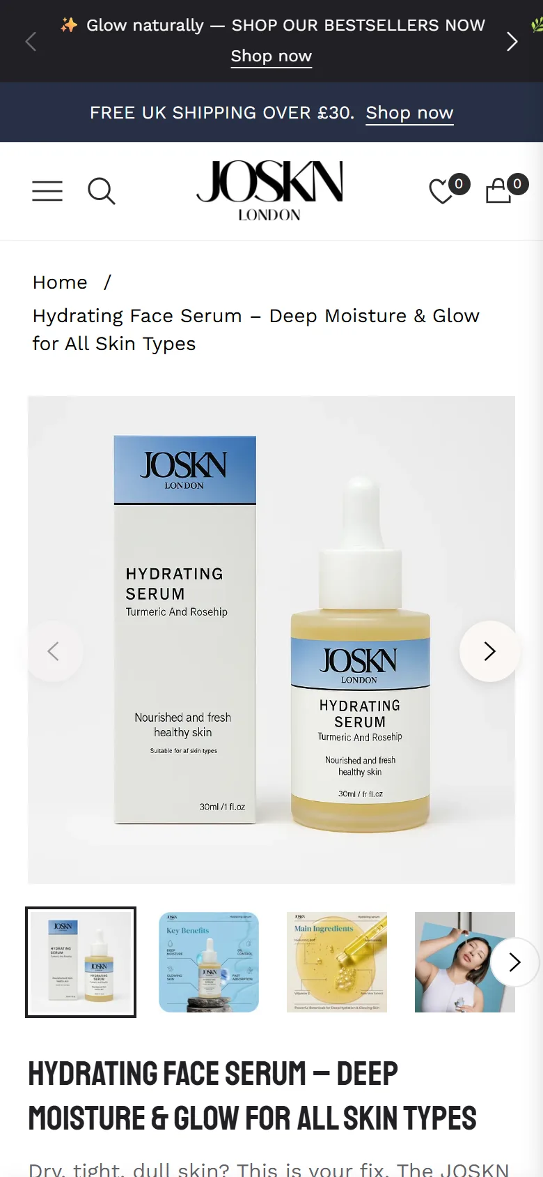 JOSKN London — Product / mobile, captured from the website and shown without cropping
