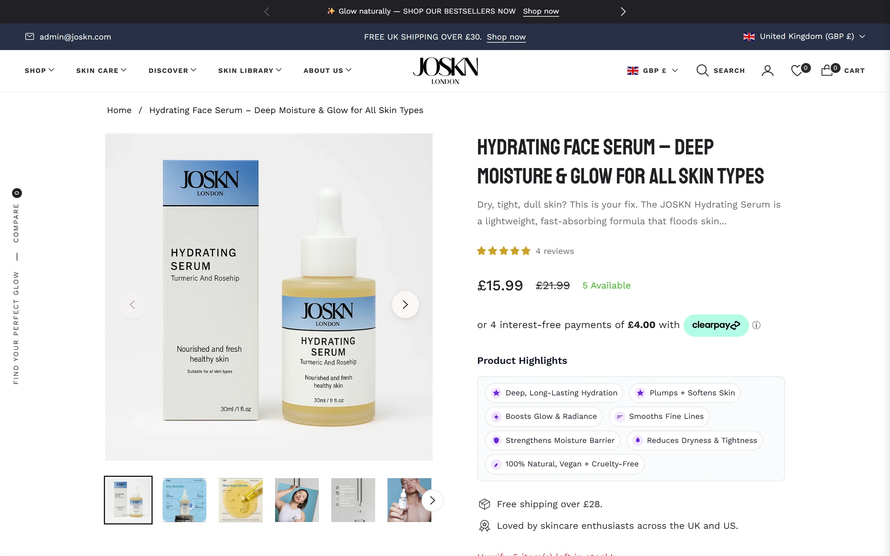 JOSKN London — Product page, captured from the website and shown without cropping